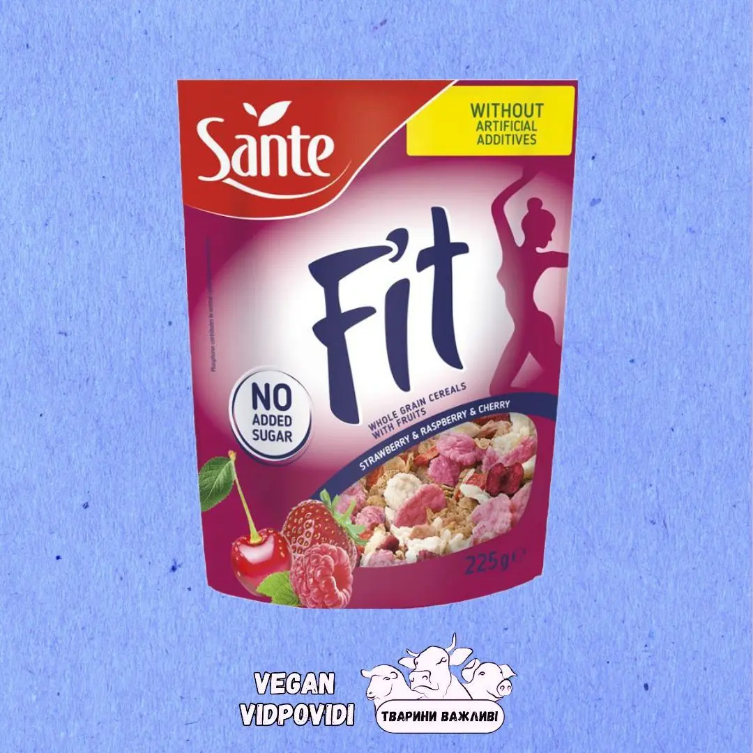 Сухі сніданки Fit sante полуниця, малина та вишня
