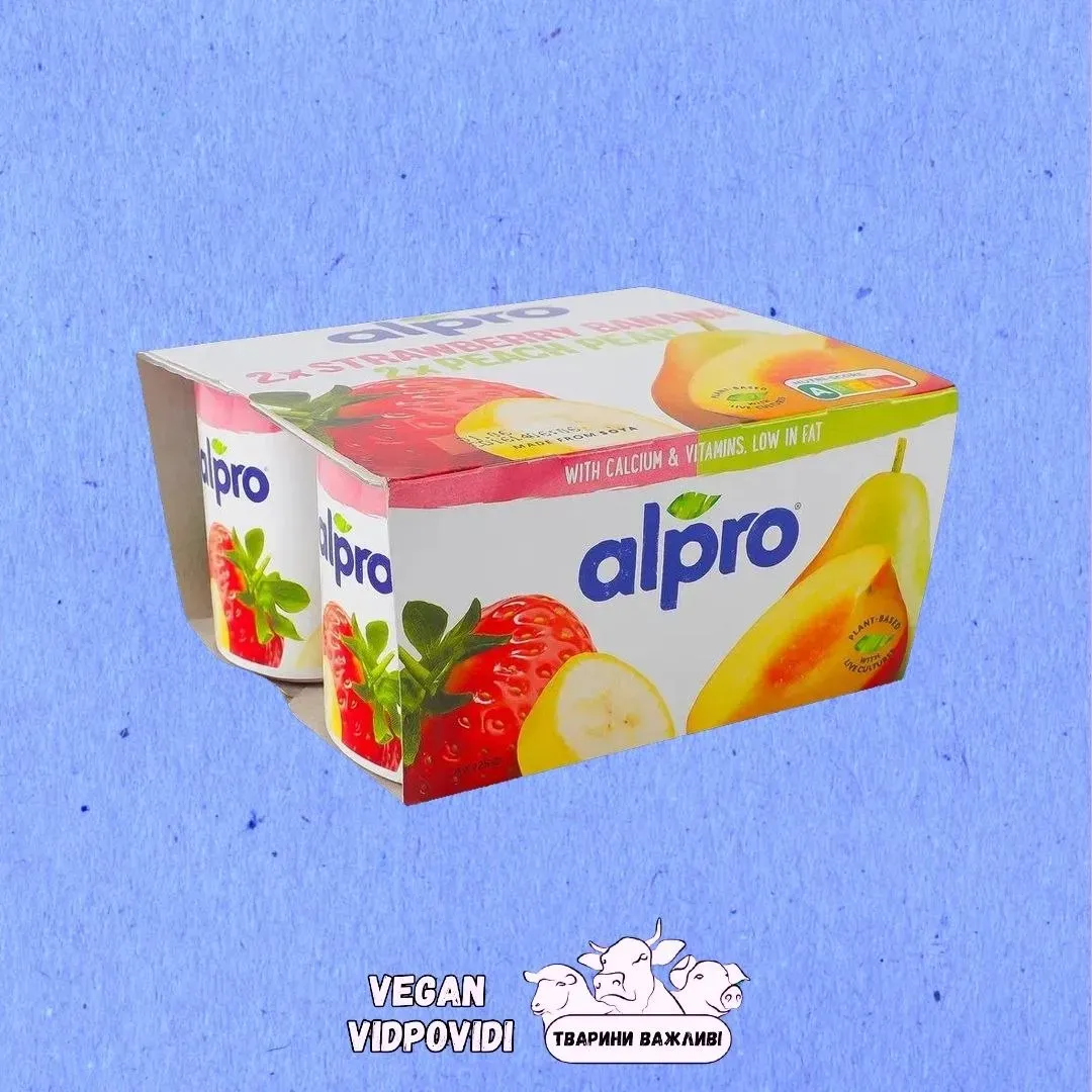 Alpro продукт соєвий ферментований полуниця-банан, персик-груша