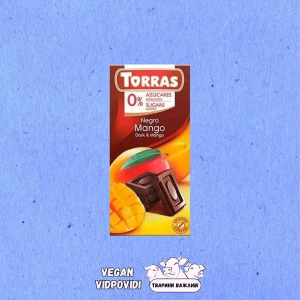 Шоколад без цукру Torras чорний зі шматочками манго