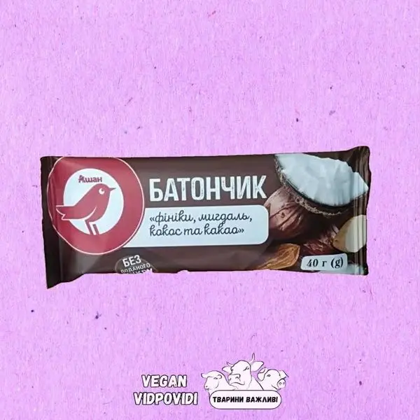 Батончик Ашан (Auchan) фінік мигдаль кокос какао
