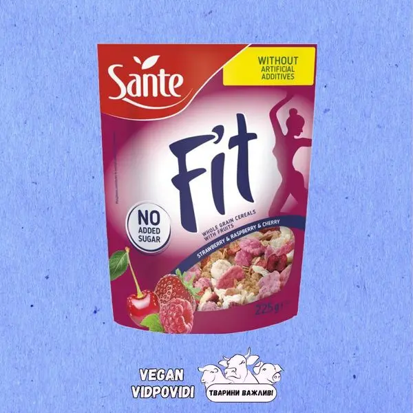 Сухі сніданки Fit sante полуниця, малина та вишня