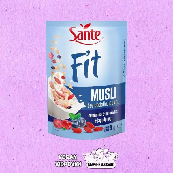 Сухі сніданки Fit sante журавлина, чорниця, ягоди годжі