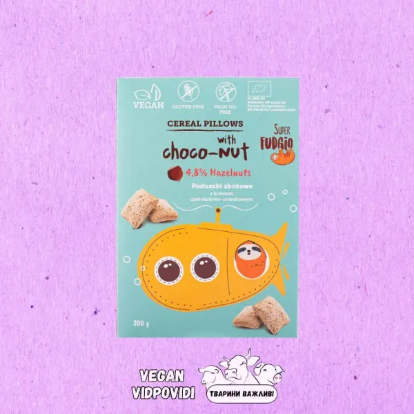 Злакові подушечки з горіховим кремом органічні  Super Fudgio