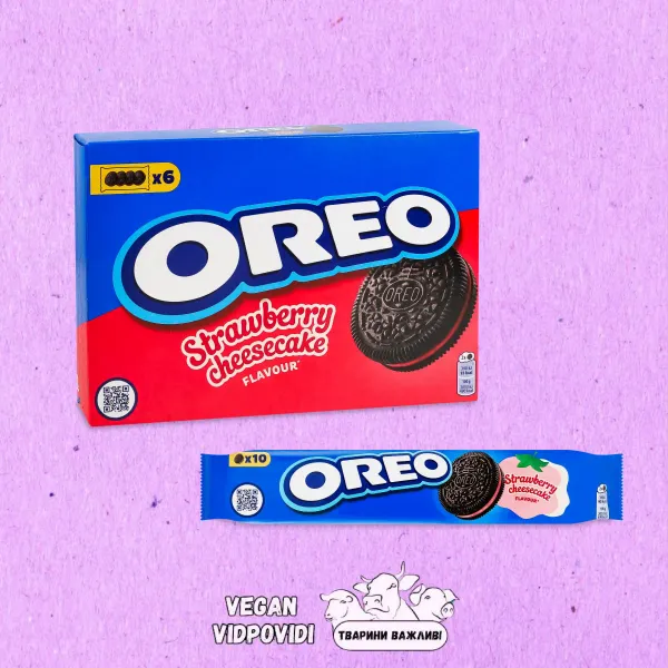 Печиво Oreo з какао та начинкою зі смаком полуничного чізкейку