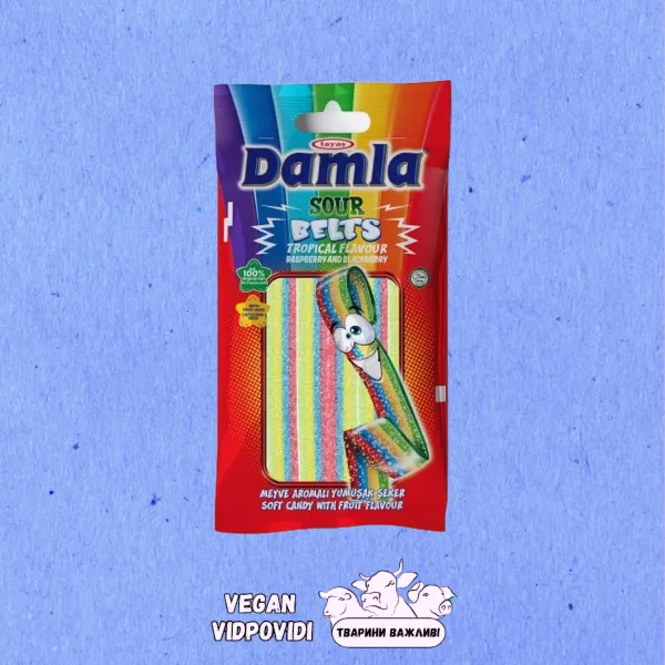 Цукерки Damla Sour Belts кислі фруктові