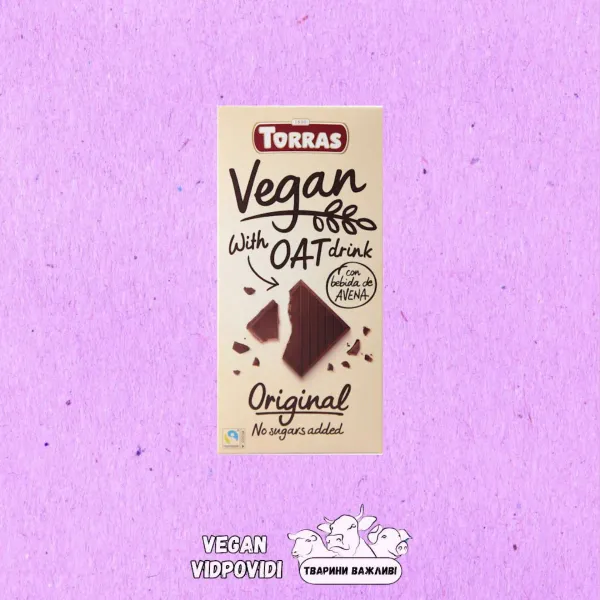 Шоколад Vegan Torres з вівсяним напоєм без цукру