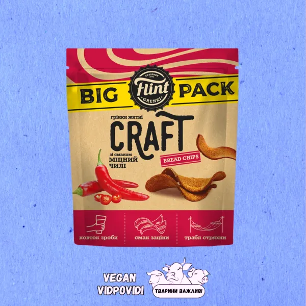 Грінки Flint Craft Bread chips житні хвилясті зі смаком Міцного чилі