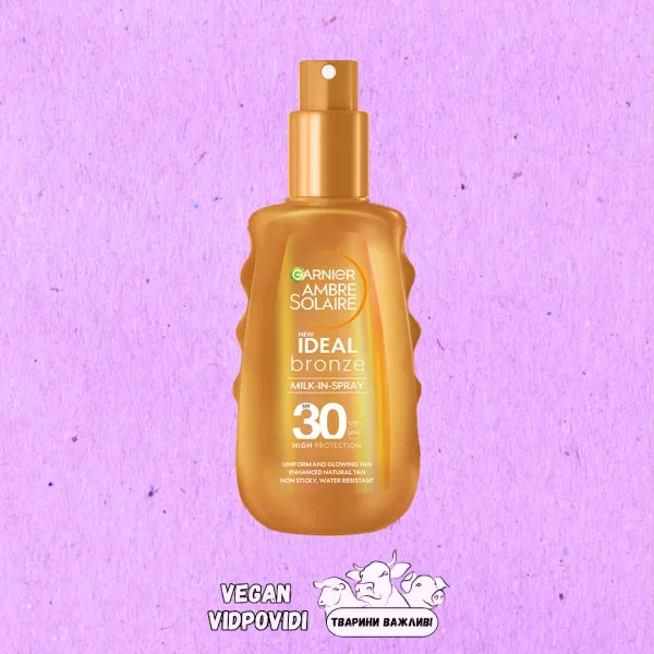 Сонцезахисний водостійкий спрей-молочко Garnier Ambre Solaire Ideal Bronze