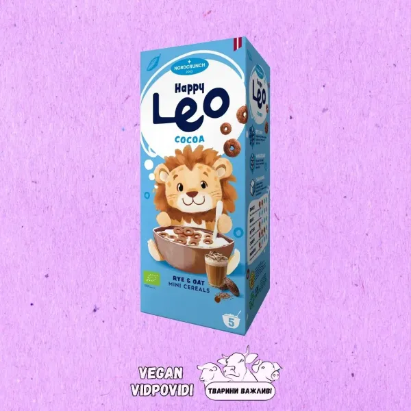 Пластівці Happy Leo житньо-вівсяні з какао