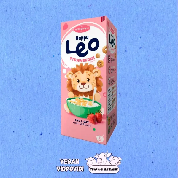 Пластівці Happy Leo житньо-вівсяні зі смаком полуниці